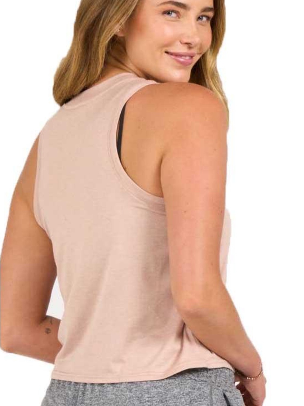 Vuori Sleeveless Cropped Tank in Taupe - Picture 8 of 10